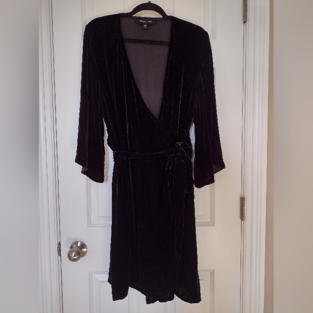 Eileen Fisher black velvet wrap dress